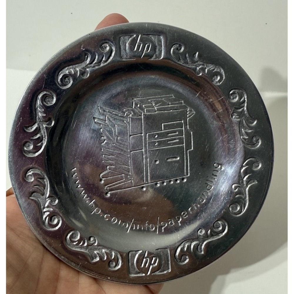 HP Paperhandling Vintage‎ Advertising Pewter Coaster Trinket 4.25" Plate hp.com